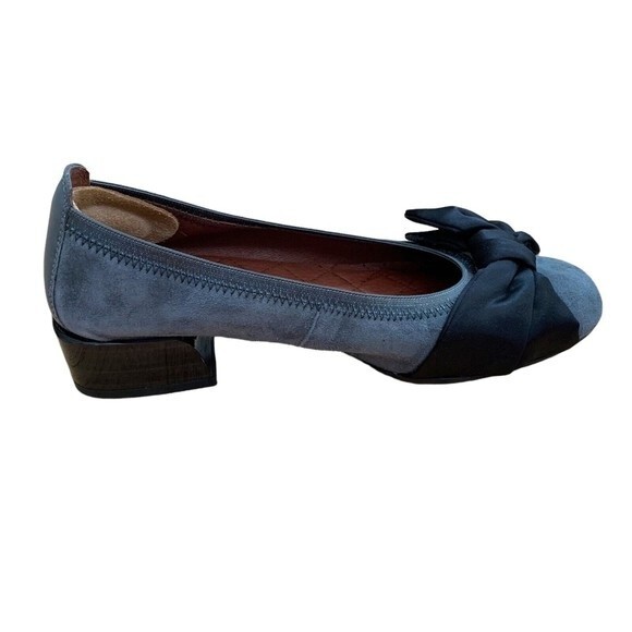 Hispanitas Womens Calani Gray Suede Pumps Comfort Satin Bow Low Heel 35 / 5